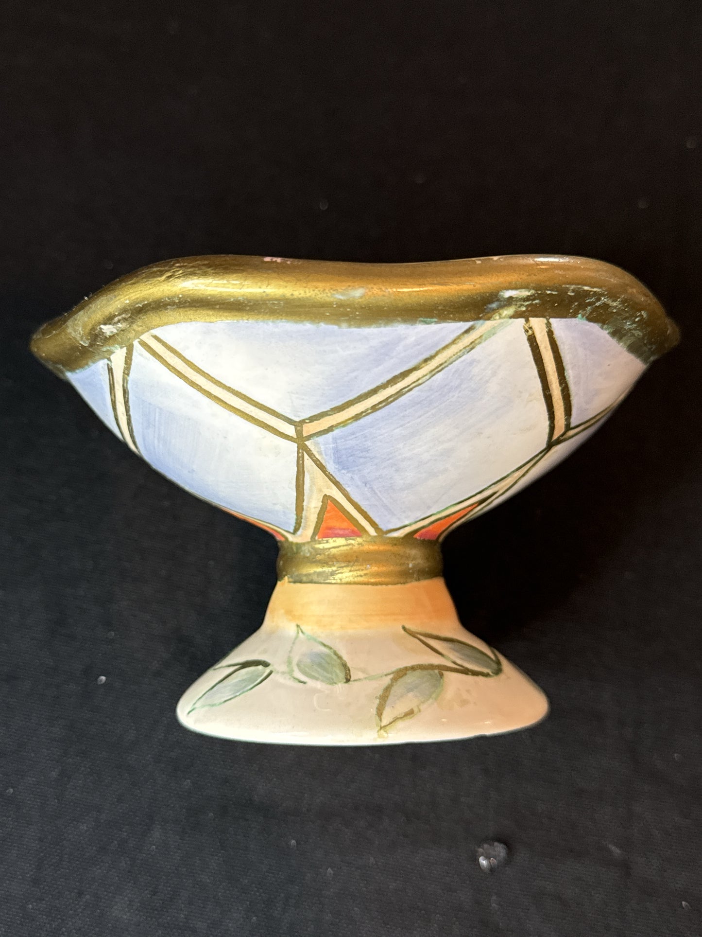 Vintage Wamsutta Pedestal Soap Dish and Toothbrush Holder - Hand Painted