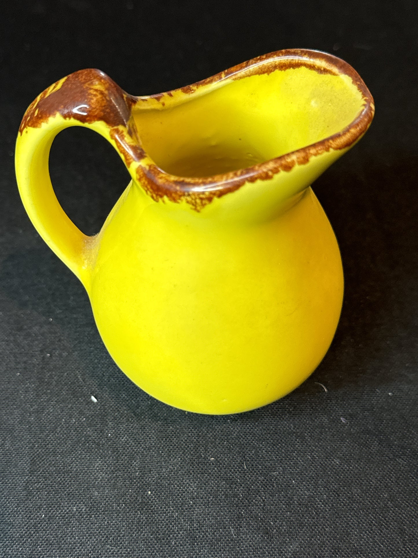 Paden City Artwork Pottery Creamer "Almost Heaven West Virginia" Yellow w/ Brown 4.25" Tall