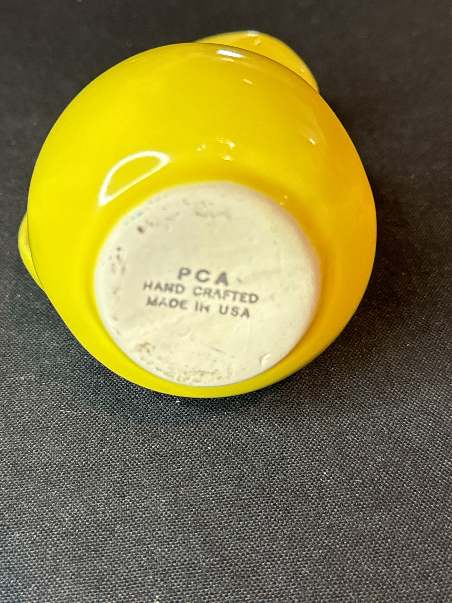 Paden City Artwork Pottery Creamer "Almost Heaven West Virginia" Yellow w/ Brown 4.25" Tall
