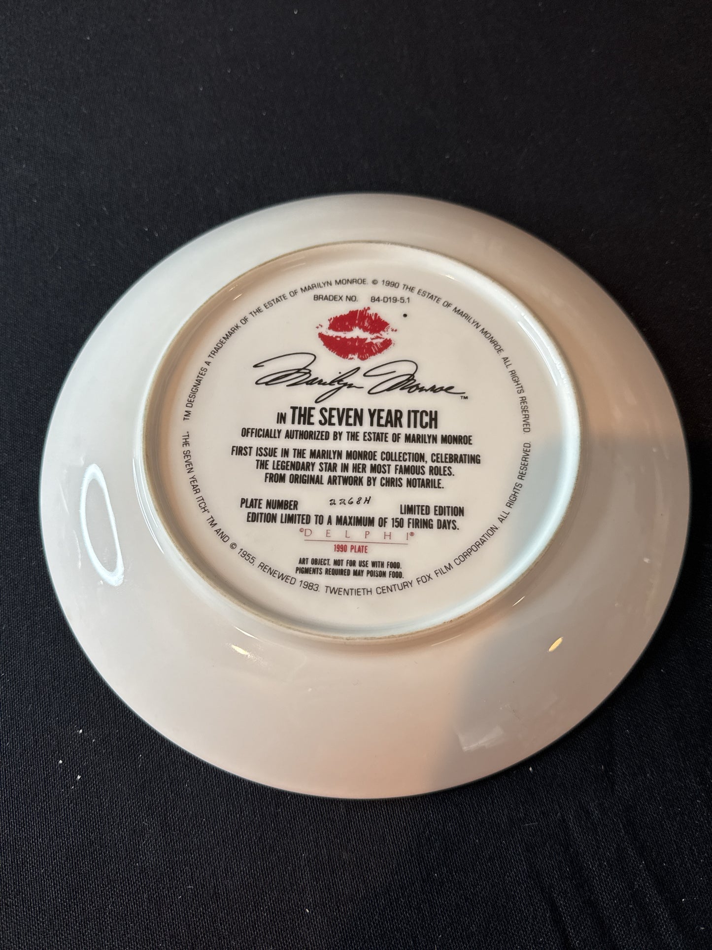 Vintage 1990 Marilyn Monroe "In The Seven Year Itch" Delphi Plate No. 2268H Bradford Exchange