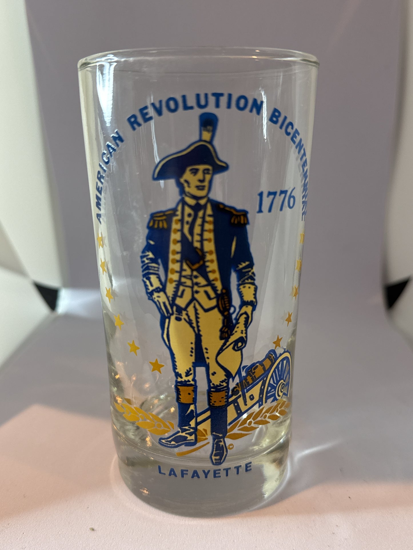 American Revolution Bicentennial Drinking Glass Lafayette 5 5/8" Tall Rare Find