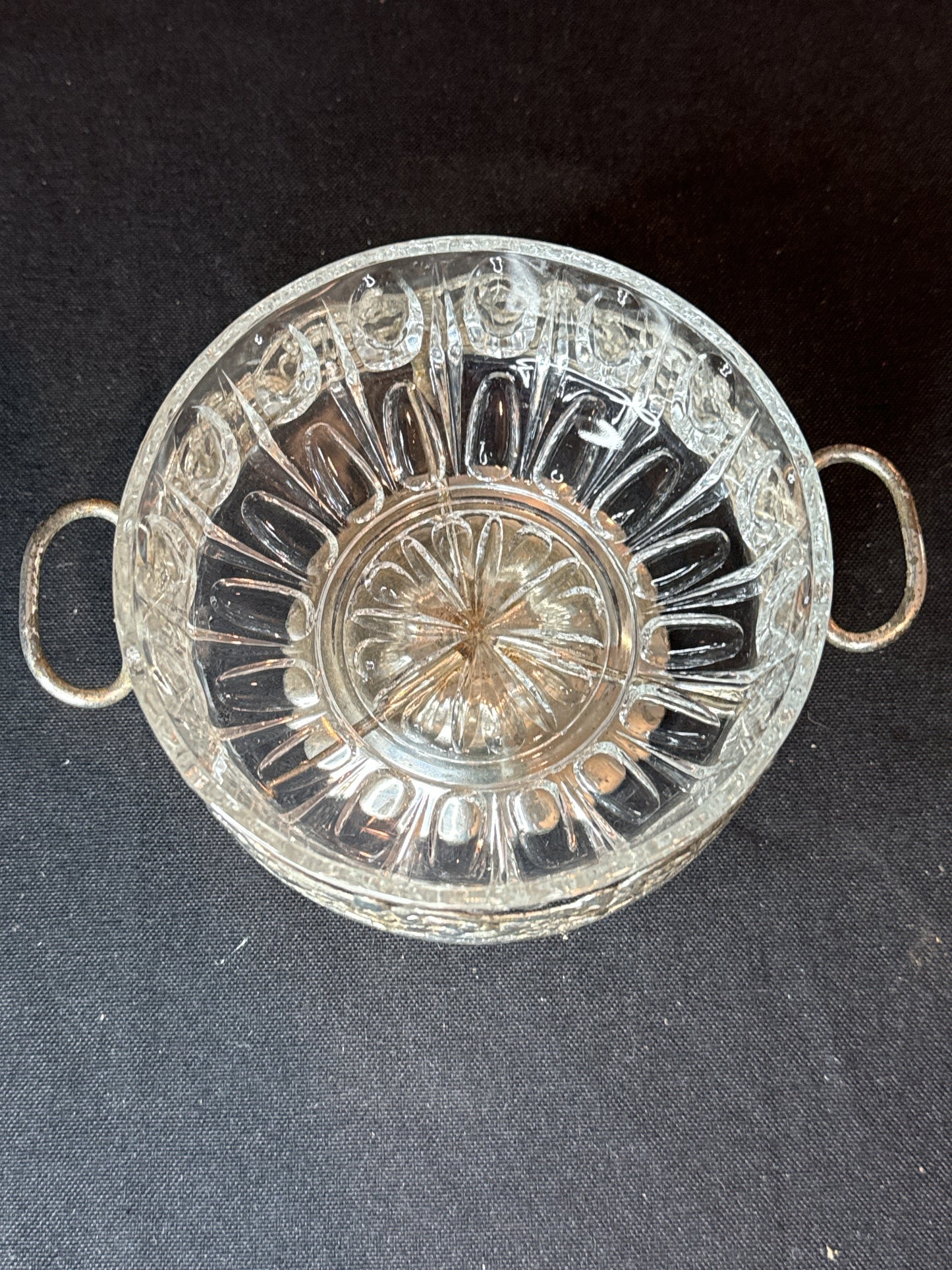 Antique Silver Plate & Cut Glass Candy Dish 3" H X 5" D
