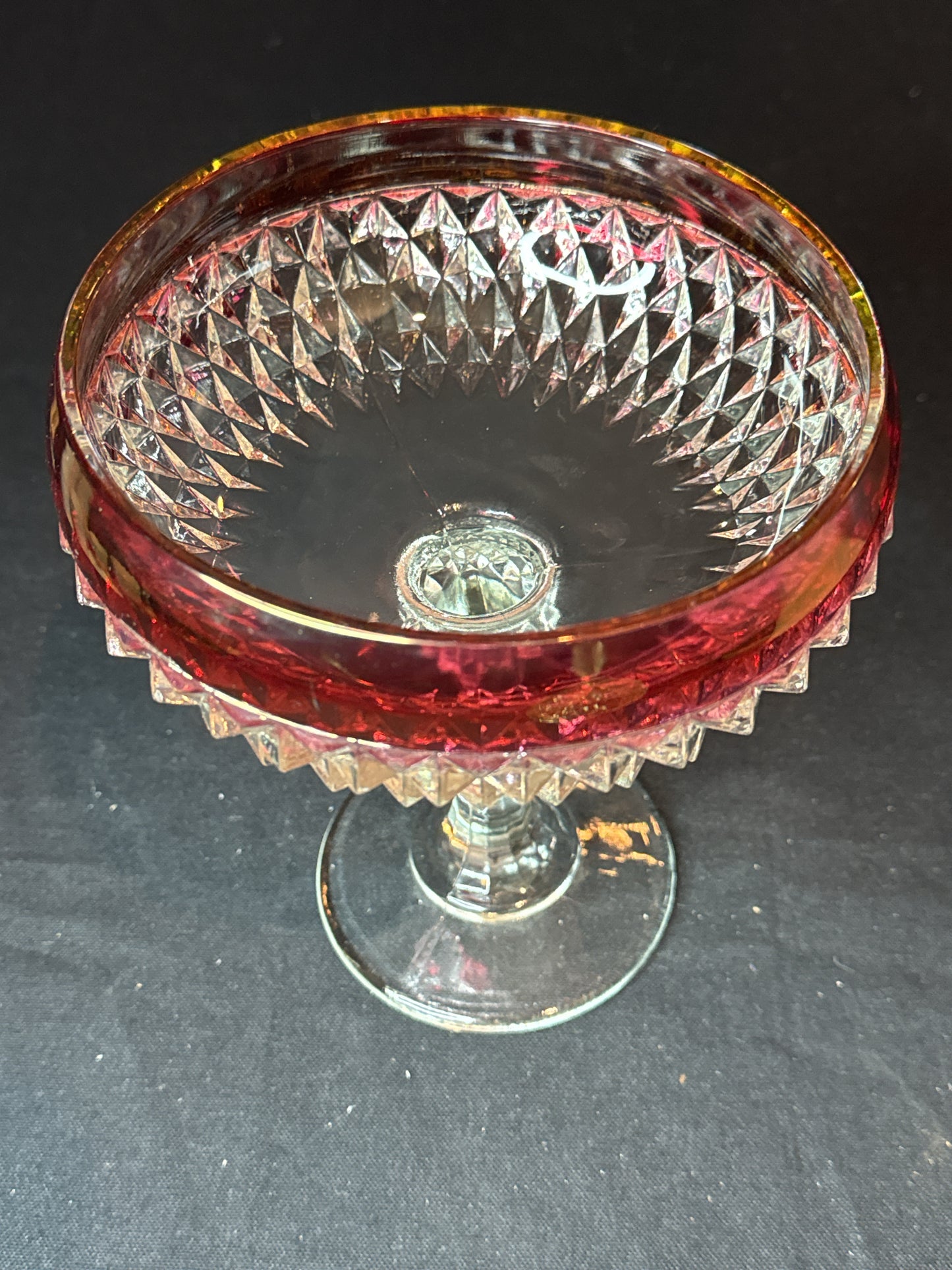 Diamond Point Ruby Indiana Glass Compote & Lid Candy Dish 12.25" Tall