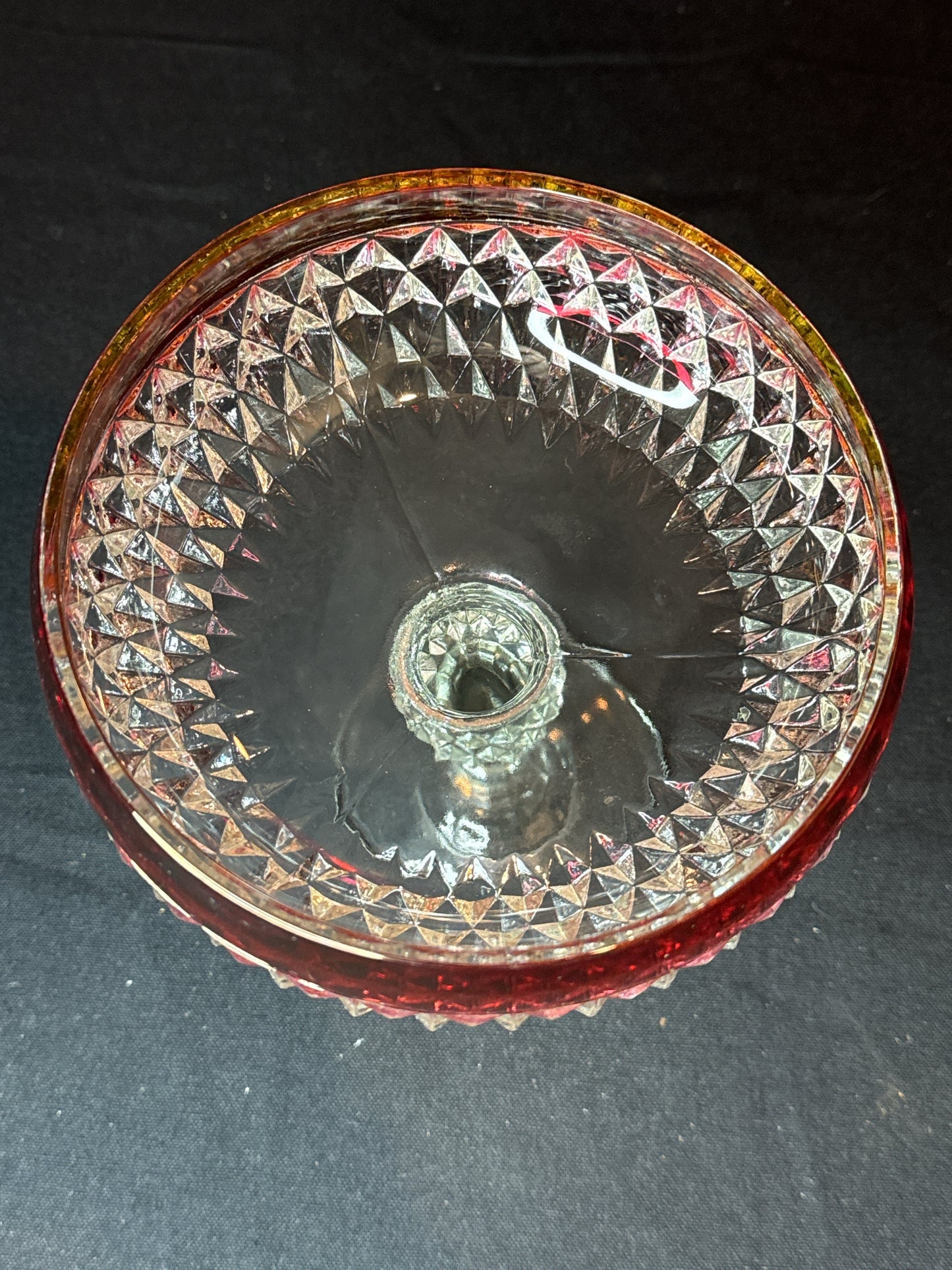 Diamond Point Ruby Indiana Glass Compote & Lid Candy Dish 12.25" Tall