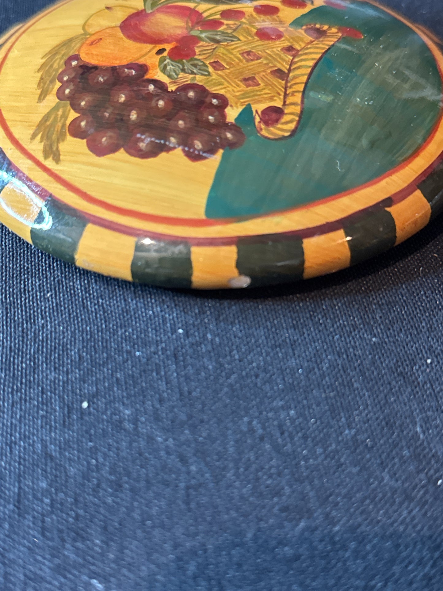Ceramic Fruit Motif Trinket Box Canister 1.75" Tall 5" Wide