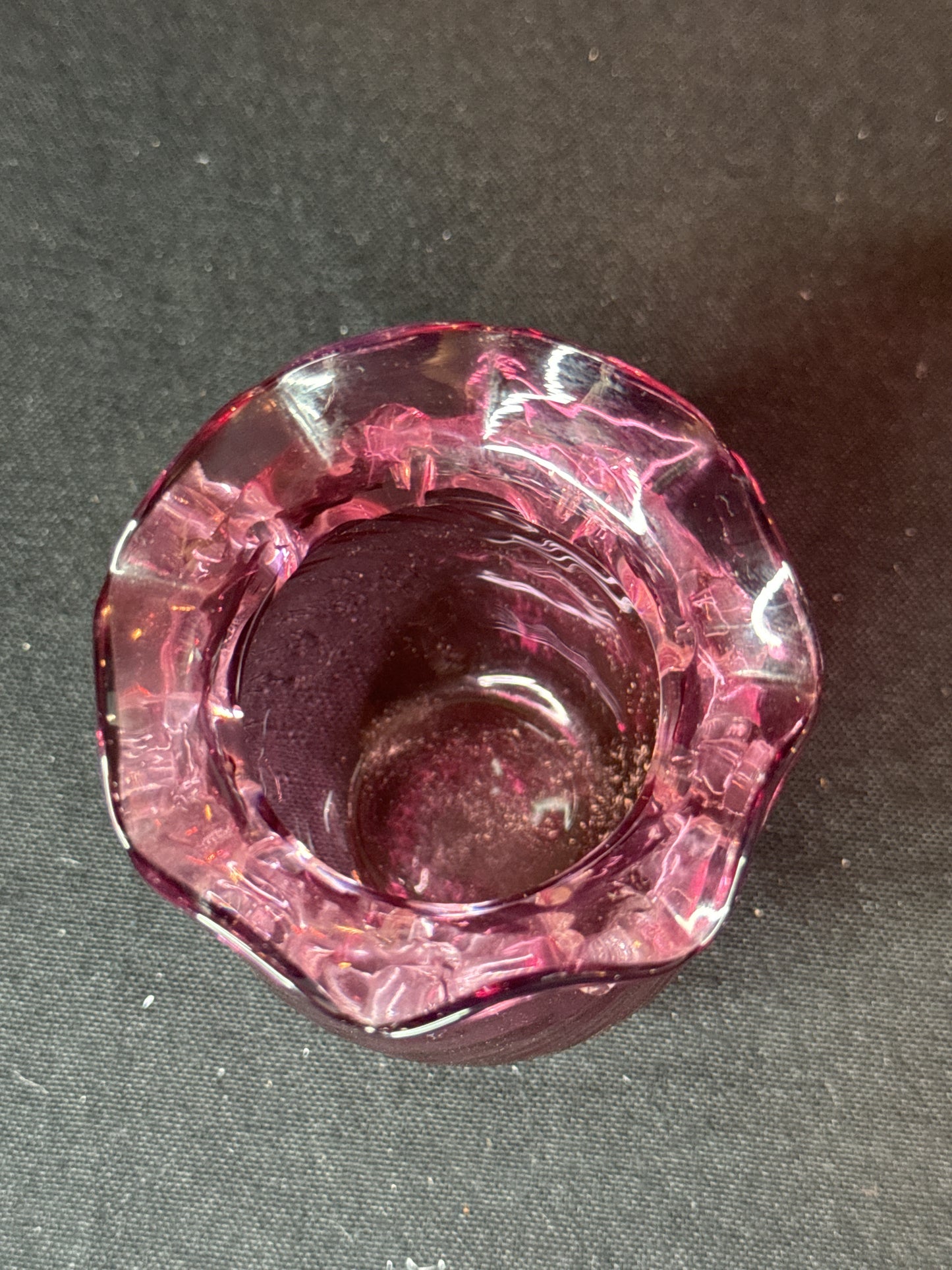 Vintage Petite Hand Blown Pontil Art Glass Cranberry Bud Vase with Optic Swirl Pattern 3.5"