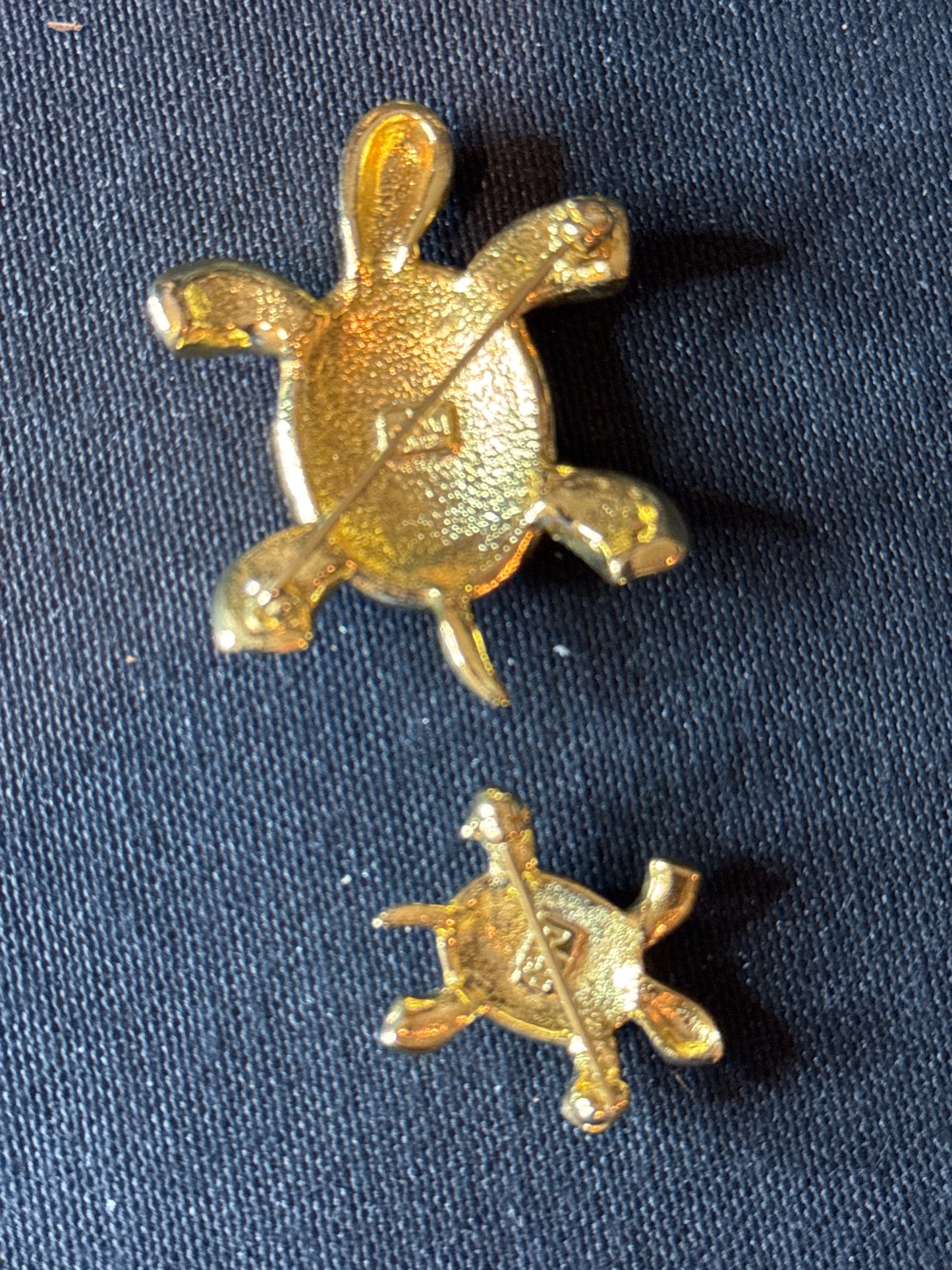 Vintage Joan Rivers Gold Tone & Rhinestone Turtle Pins/Brooches Green Eyes