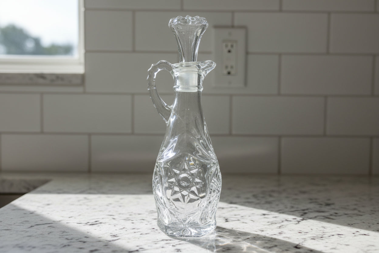Anchor Hocking Prescut Clear Glass Cruet & Stopper 8" Tall