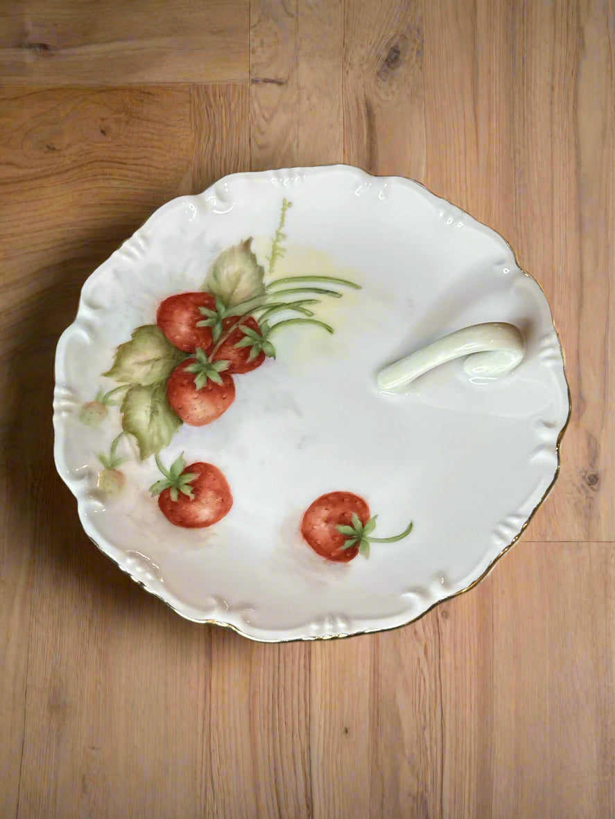 1960s-70s Hand Painted Strawberries Fine China Nappy Plate 6" Wide