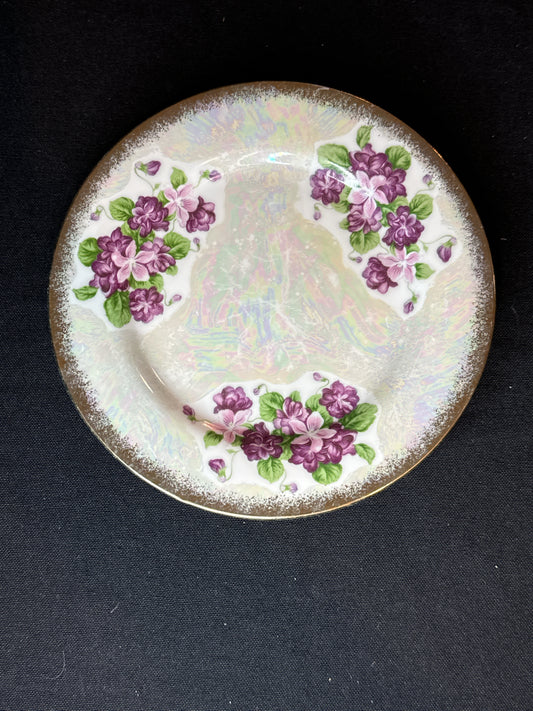 Vintage February Violet Bread Plate 7.25" Wide Purple Violet with Shimmering Colors