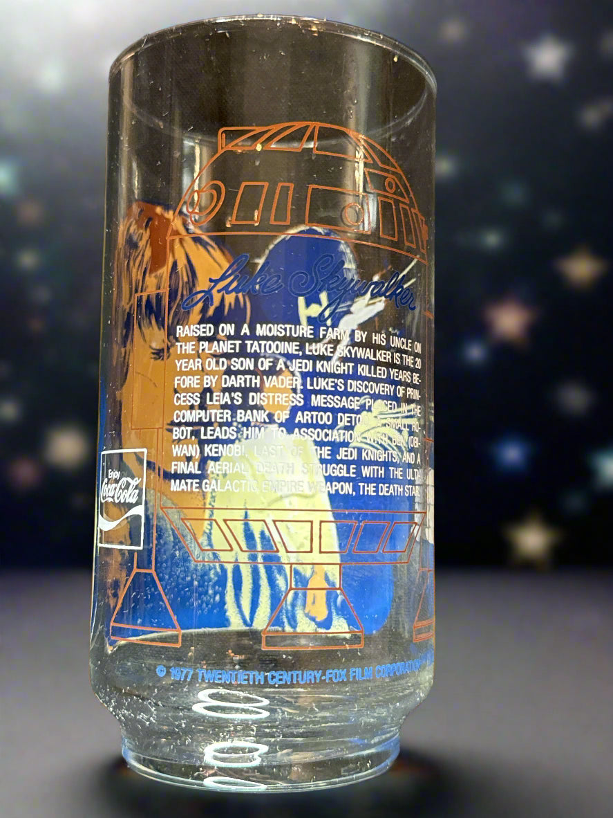 1977 Star Wars Burger King Coca Cola Glass Luke Skywalker Collector's Item 5 5/8" Tall