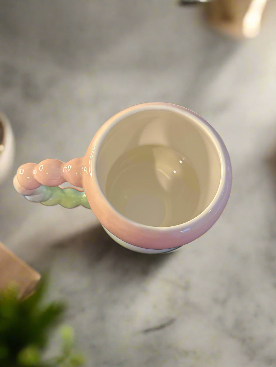 Meaningful Home Coffee Cup Mug Bubble Handle Pink Blue Green 4.75" Tall Never Used