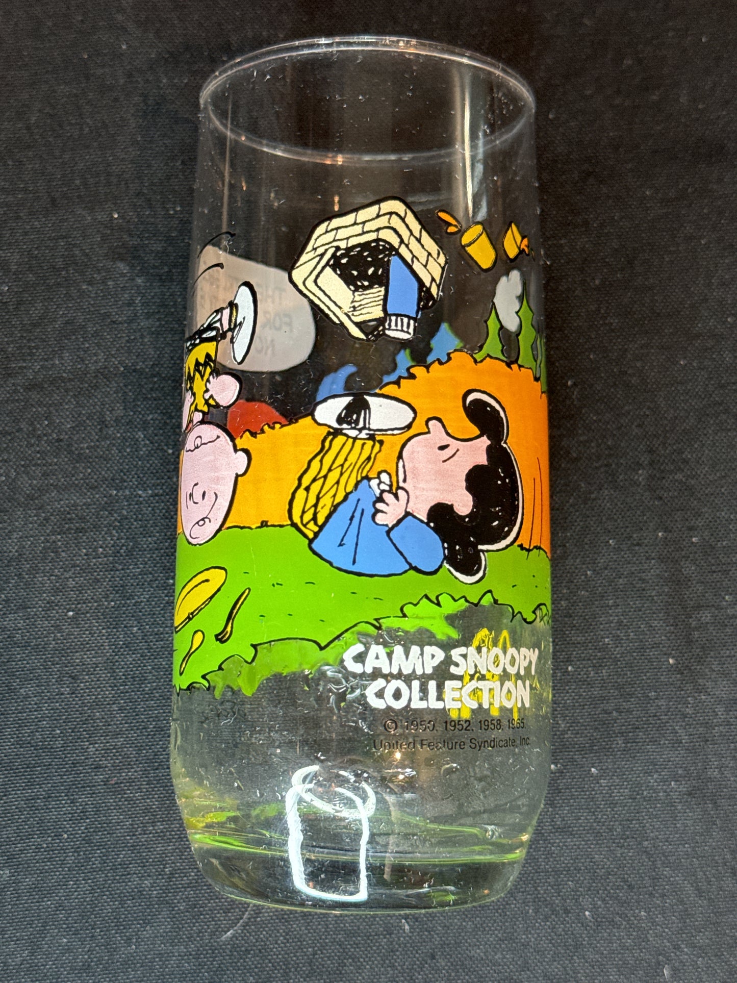 McDonalds Camp Snoopy Glass Charlie Brown Peanuts Struggle For Security 6" Tall