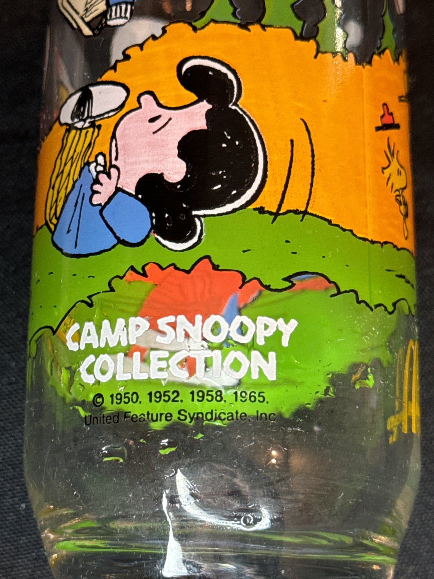 McDonalds Camp Snoopy Glass Charlie Brown Peanuts Struggle For Security 6" Tall