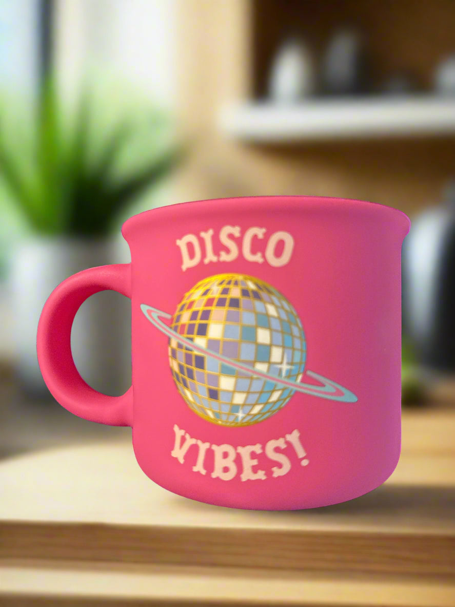 Disco Vibes Pink Soft Feel Coffee Cup Mug 3.75" Tall New