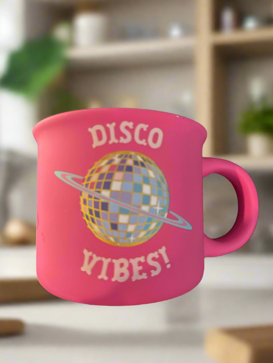 Disco Vibes Pink Soft Feel Coffee Cup Mug 3.75" Tall New