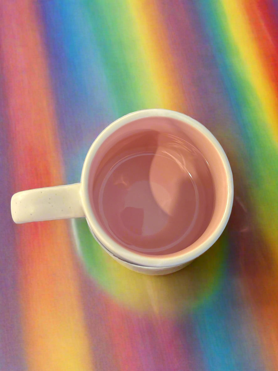 Sheffield Home "When It Rains Look For Rainbows" Coffee Cup Mug Pink Interior 4" Tall New