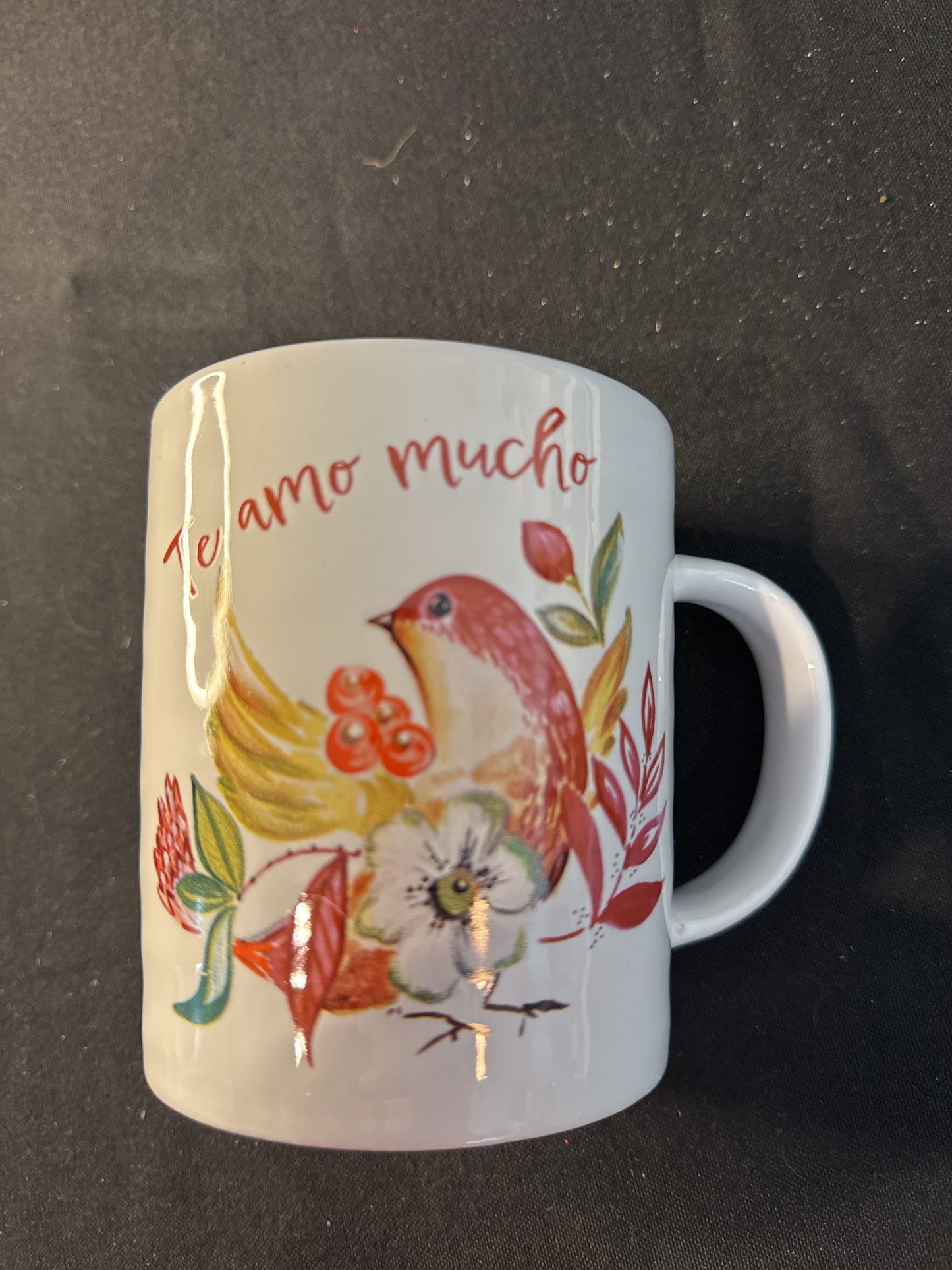 Fig & Fern "Te Amo Mucho" Coffee Cup Mug Bird Pink Interior 4.5" Tall New