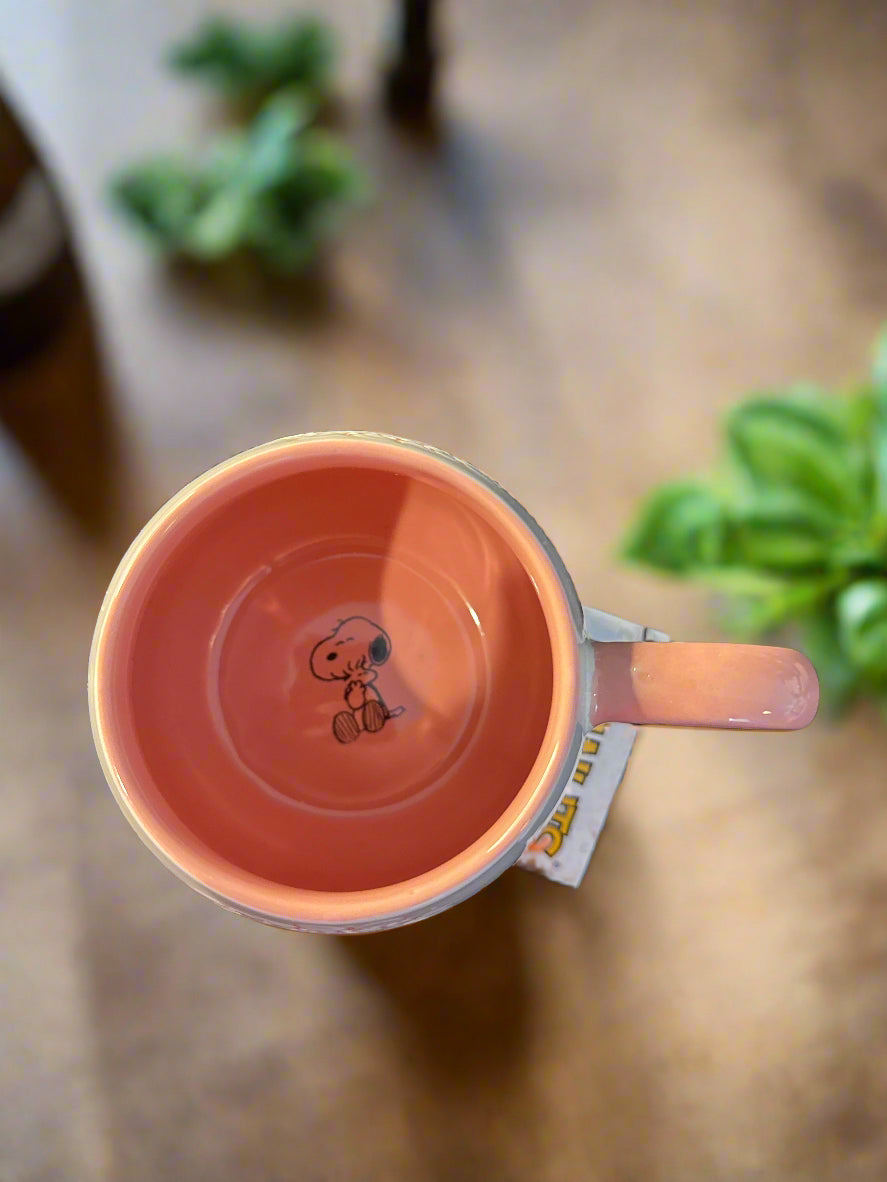 Gibson Peanuts Snoopy Love Pink & White Coffee Cup Mug Pink Interior 4.25" Tall New