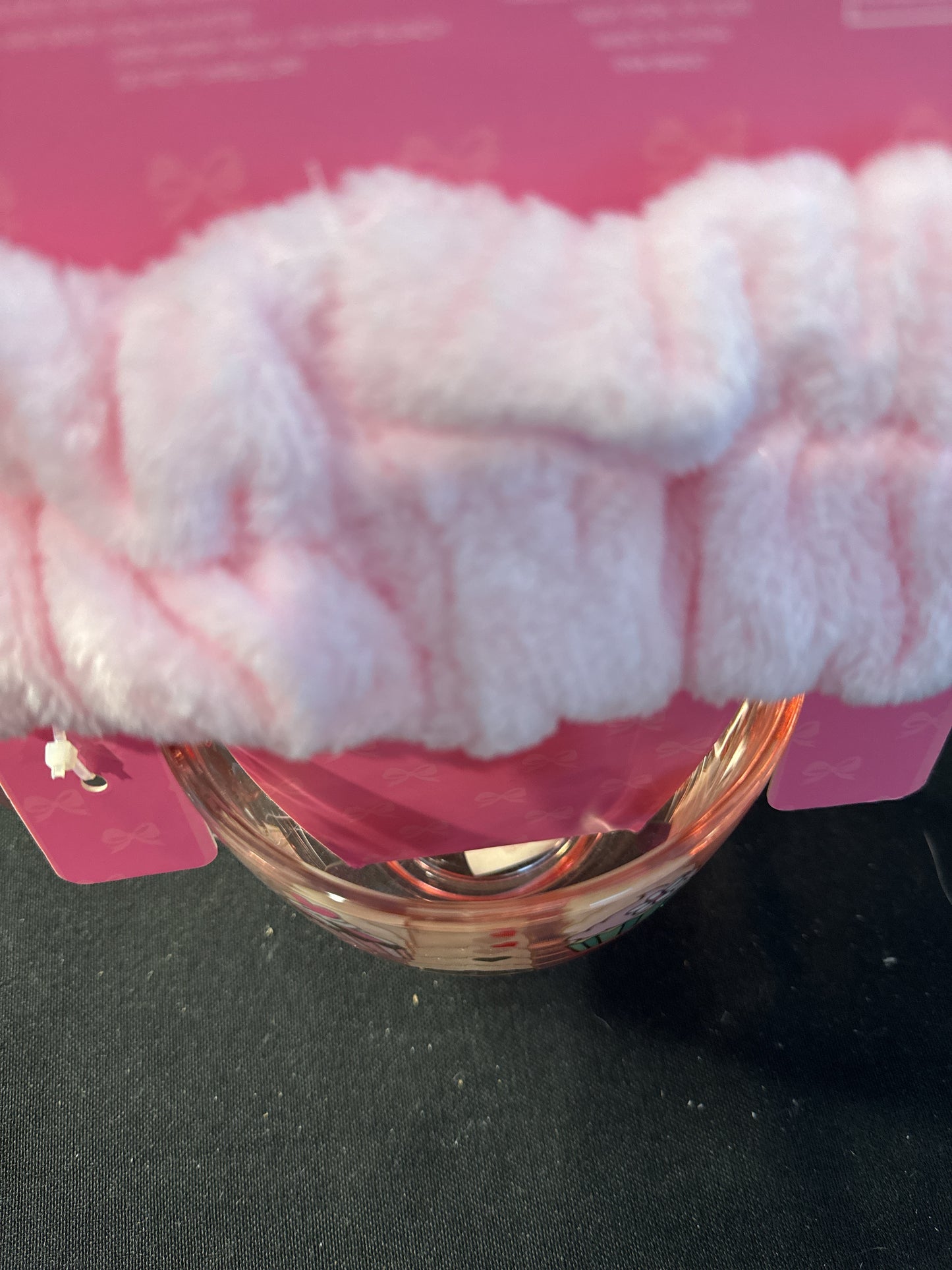 Petal & Pearl Glass Coffee Cup Mug & Pink Hair Band Set with Bow Cupcakes 4.25" Tall New