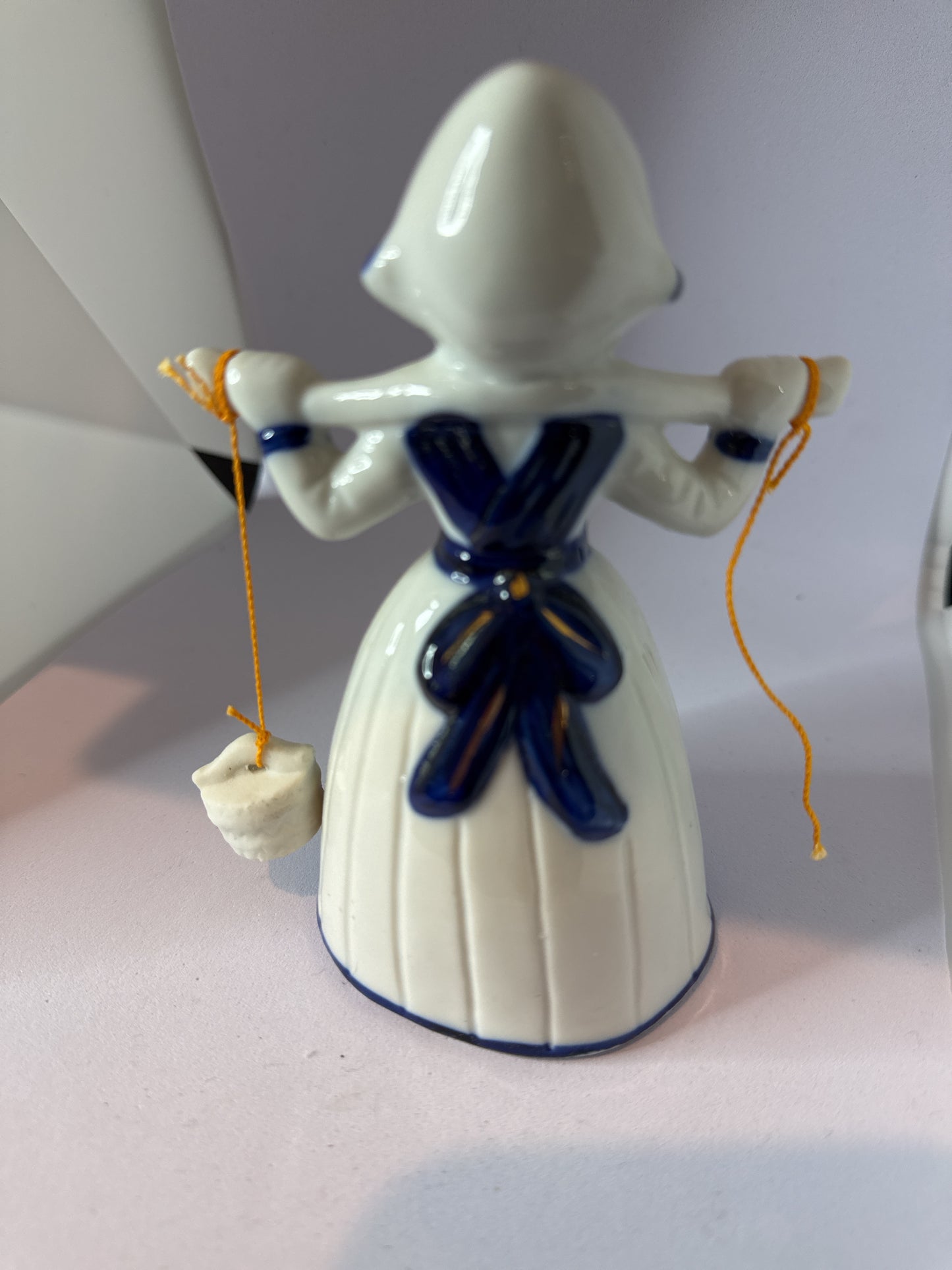 Vintage Delft Blue and White Porcelain Bell Girl Figurine With One Bucket 5.5" Tall