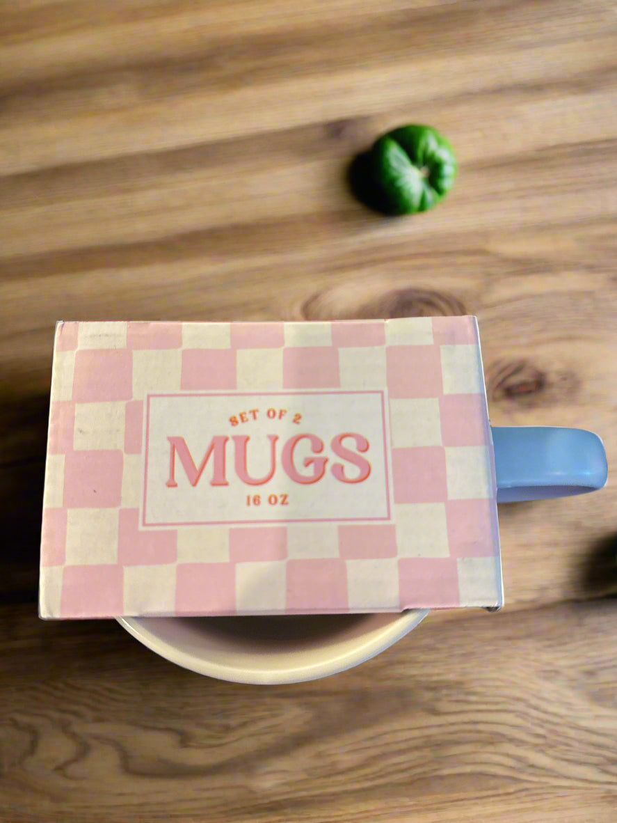 Sunday Morning Ceramics Set of 2 Heart Mugs 16oz 3.5" Tall New in Box