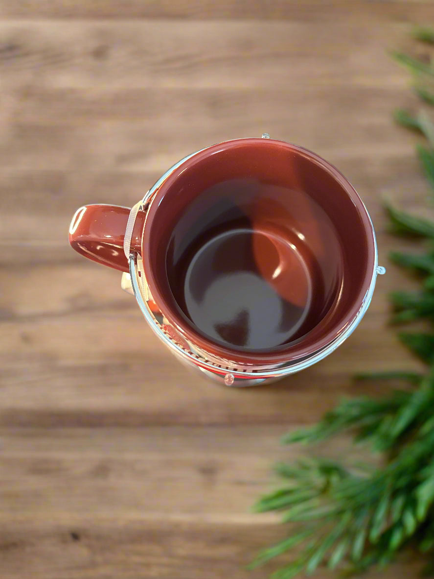 United Paper & Craft Set of 4 Coffee Cups Mugs Brown/Tan w/ Holder 3 5/8" Tall Each New