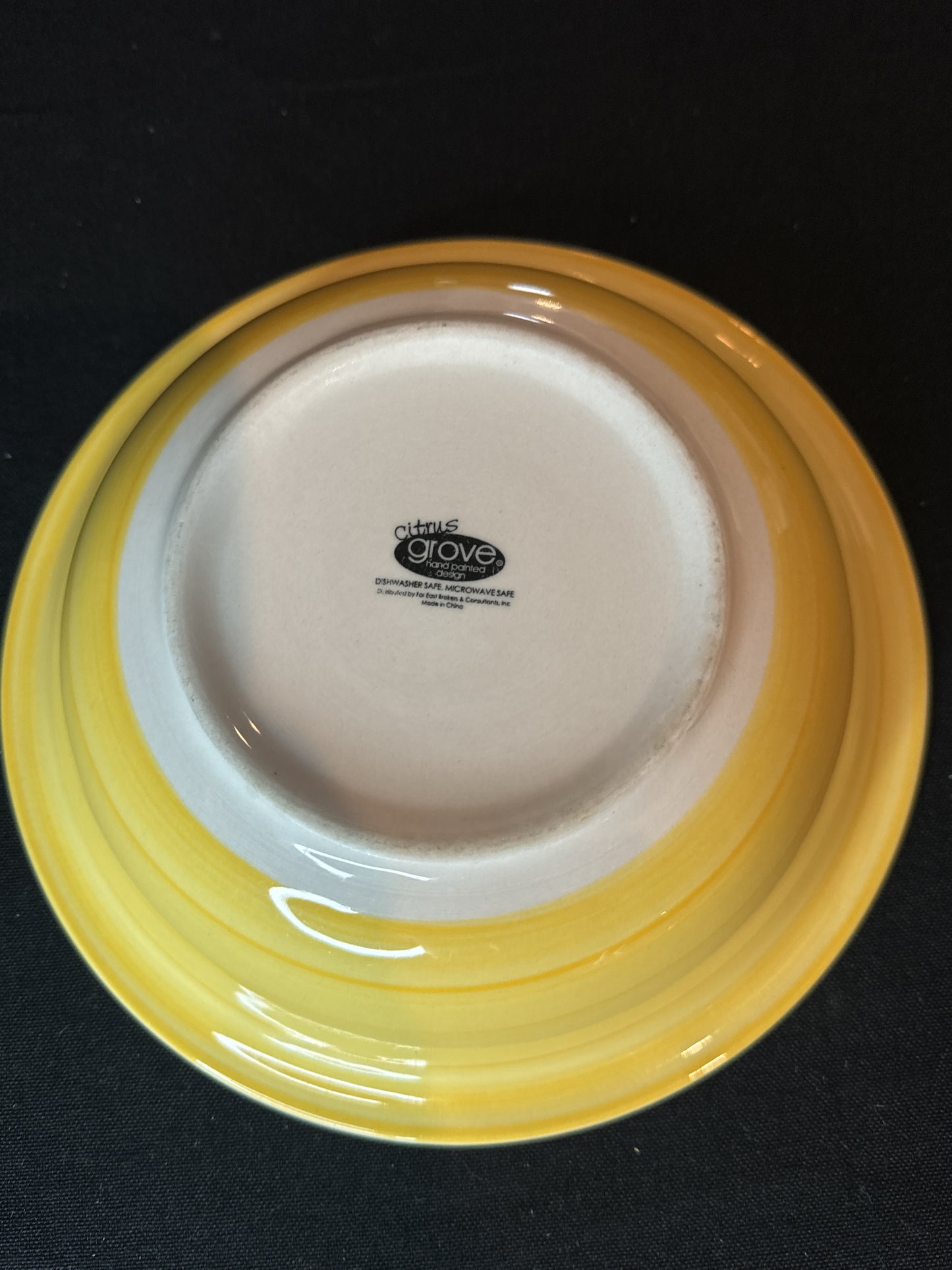 Pair of Citrus Grove Hand Painted Bowls, One Yellow and One Orange 8.5"
