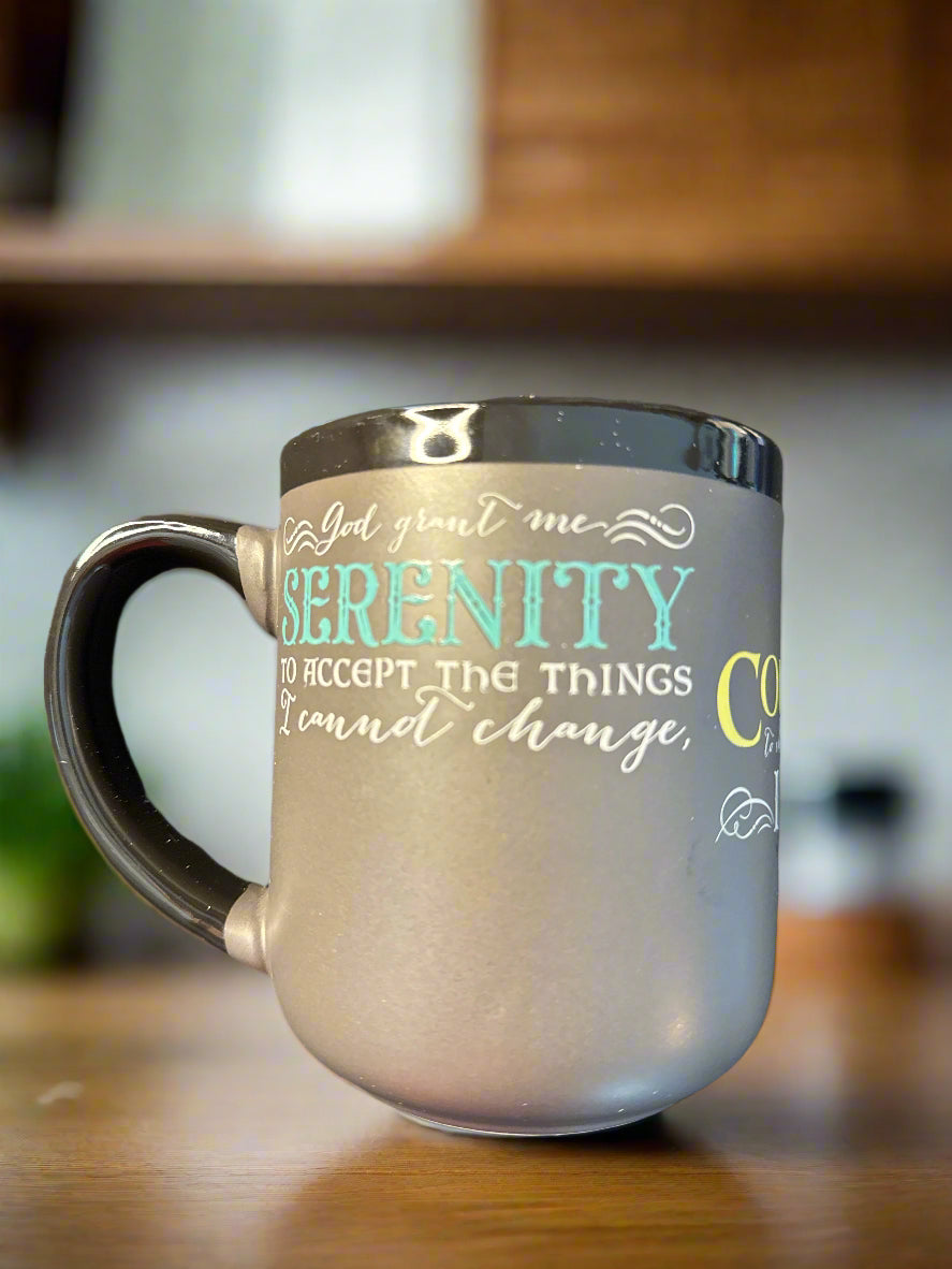 Abbey & CA Coffee Cup Mug Black "God Grant Me...Serenity Prayer" 4 5/8" Tall New