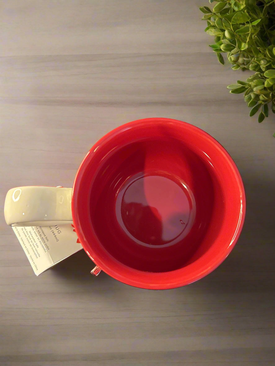 Molly Hatch "Je t'aime" French Coffee Cup Mug Red Interior 15oz 3.5" Tall New