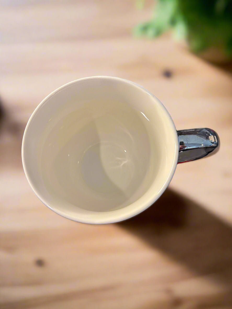 Gibson Home Silver Color Stripes Coffee Cup Mug White Interior 4.25" Tall New