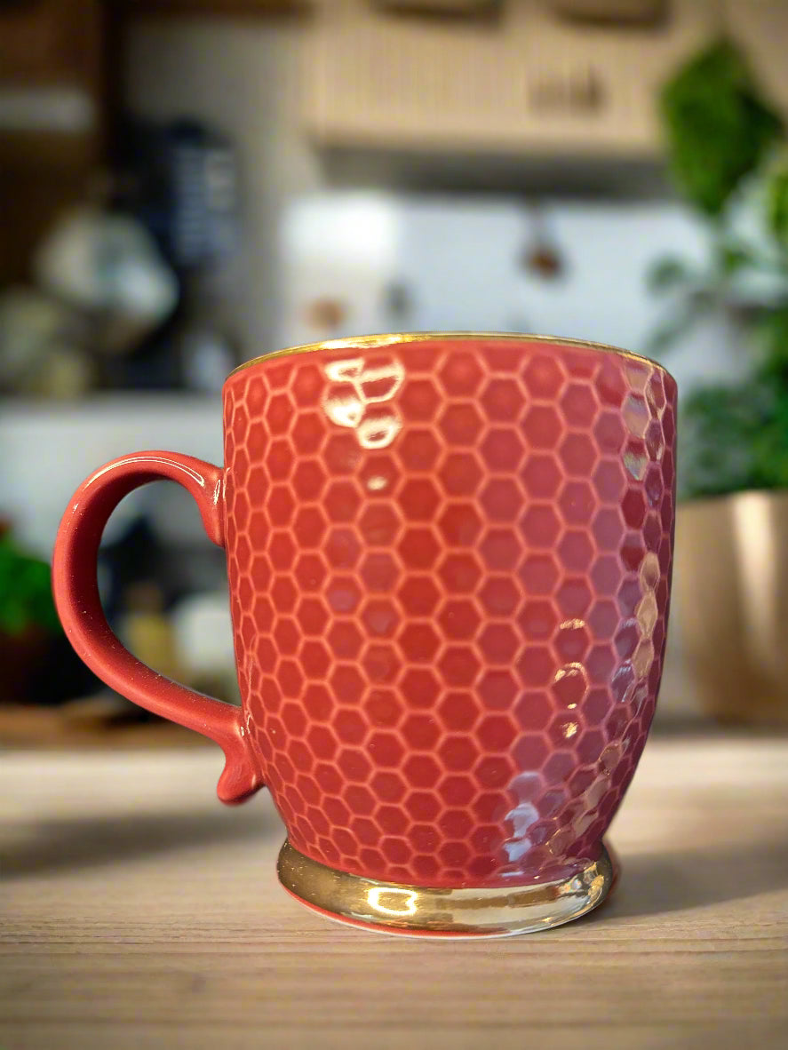 Abeille & Amour Luxury Teaware Porcelain w/ Metallic Accents 4 1/8" Tall Coffee Cup Mug