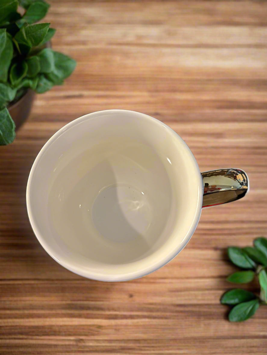 Gibson Home Gold Color Stripes Coffee Cup Mug White Interior 4.25" Tall New