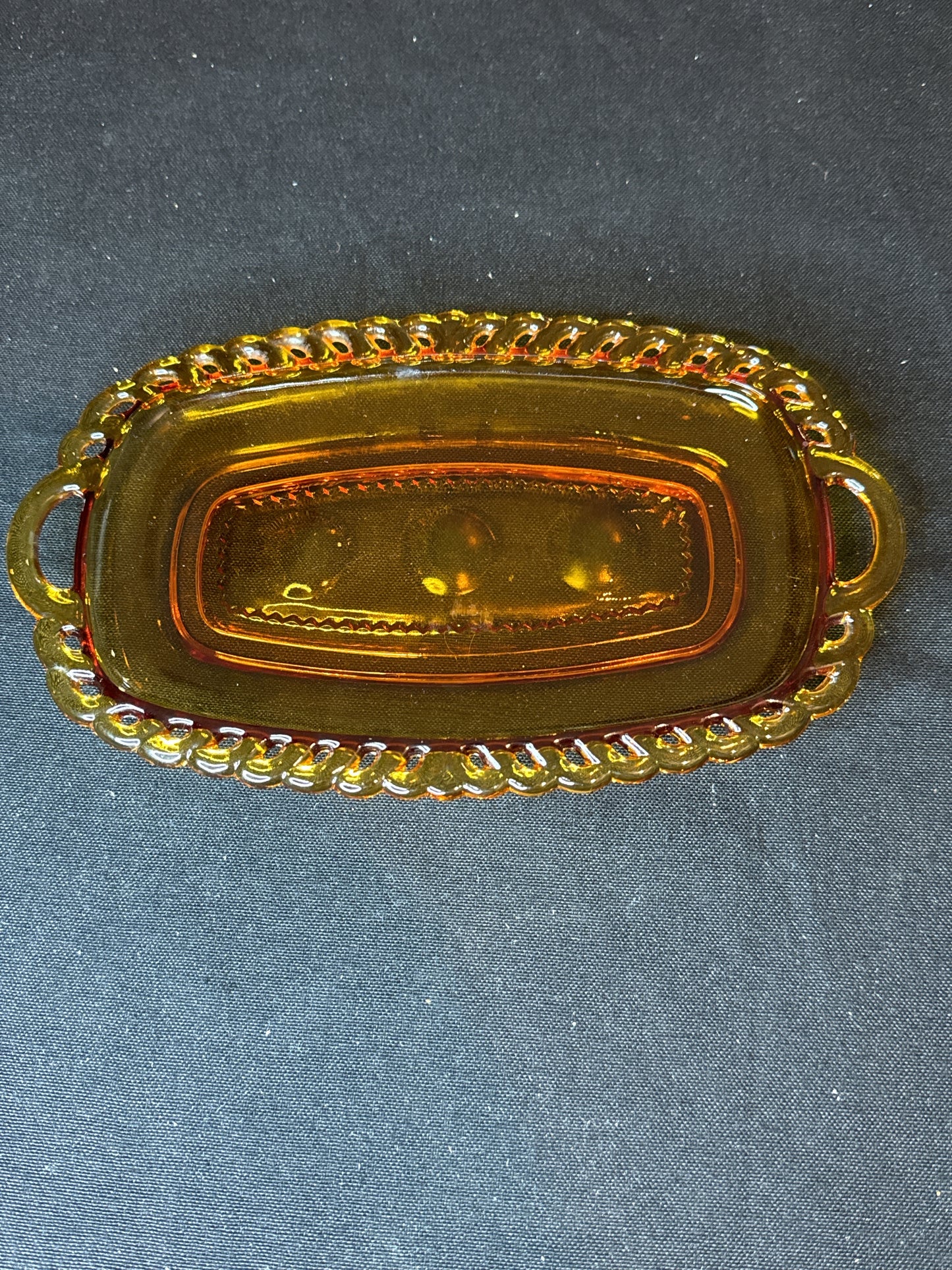 Vintage Indiana Glass Amber Kings Crown Thumbprint Cream and Sugar with Tray