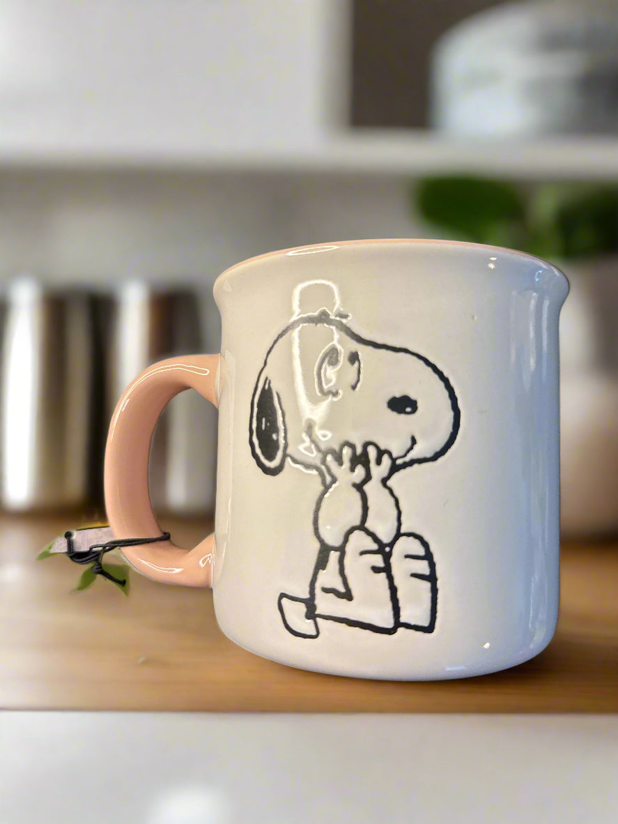 Peanuts Gibson Snoopy Pink Interior/Handle Coffee Cup Mug 20oz 4.25" Tall New