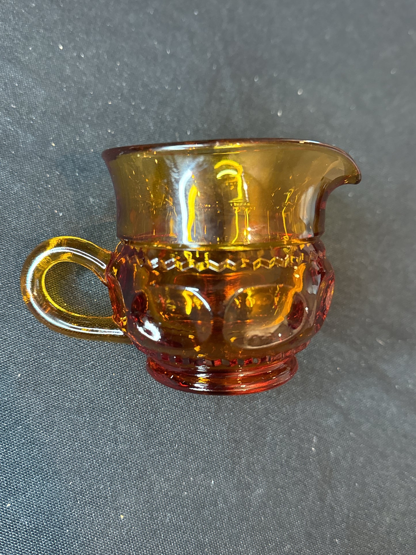 Vintage Indiana Glass Amber Kings Crown Thumbprint Cream and Sugar with Tray