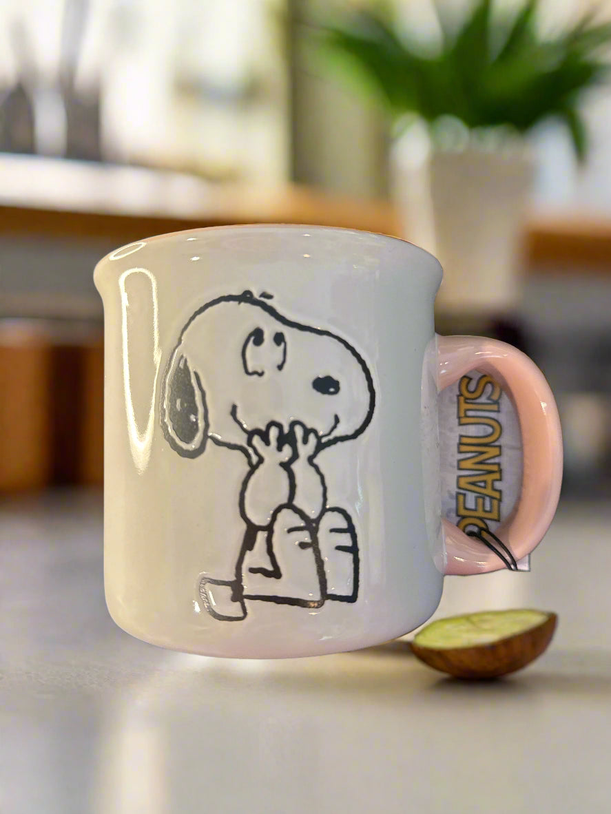 Peanuts Gibson Snoopy Pink Interior/Handle Coffee Cup Mug 20oz 4.25" Tall New