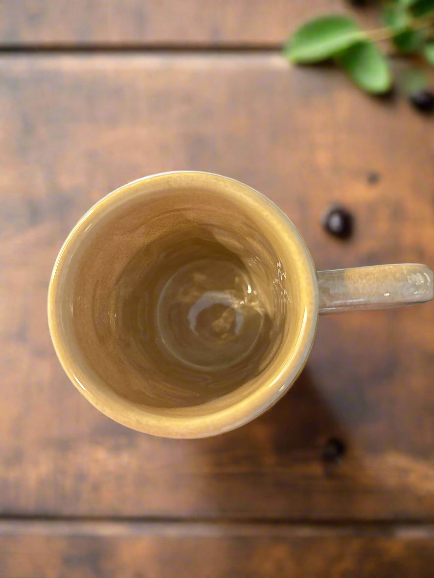 Meaningful Home Very Tall Coffee Cup Mug Tan 3D Blocks 5 5/8" Tall New