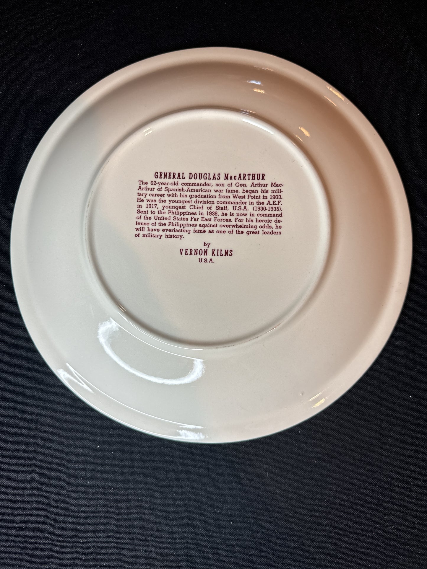 General Douglas MacArthur Red Commemorative Plate 10.5" by Vernon Kilns