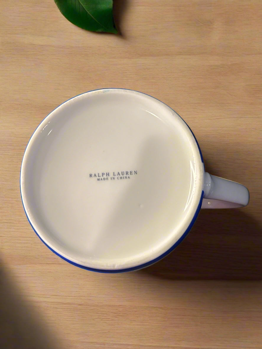 Ralph Lauren Blue w/ Red Horse Coffee Cup Mug Polo Pony 4" Tall New