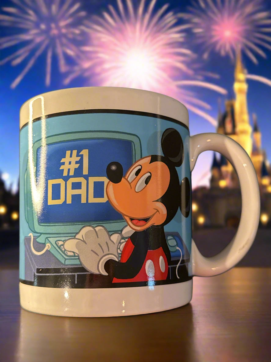 Disney Mickey Mouse #1 Dad Oversized Coffee Mug Cup 4 3/8" Tall 20oz
