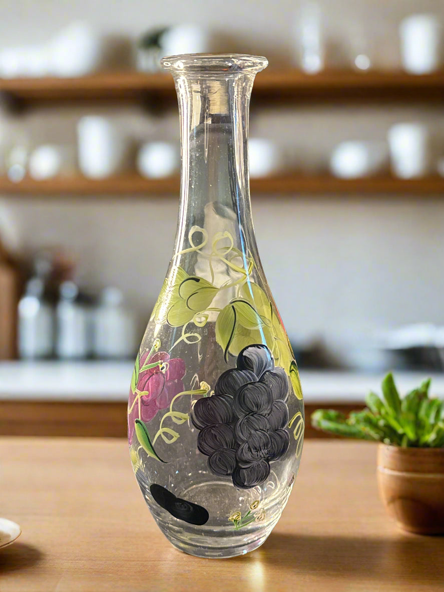 Vintage Hand Painted Wine Decanter 12" Tall Grapes