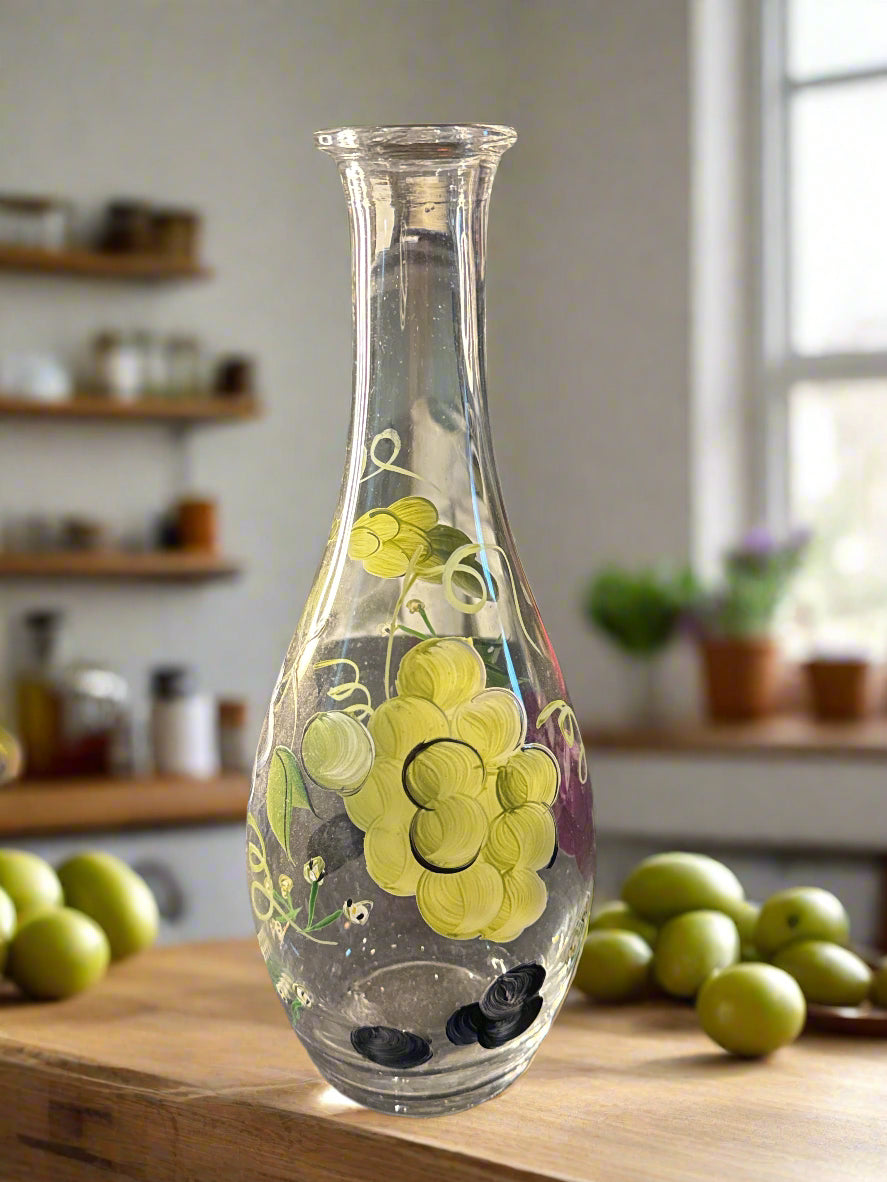 Vintage Hand Painted Wine Decanter 12" Tall Grapes
