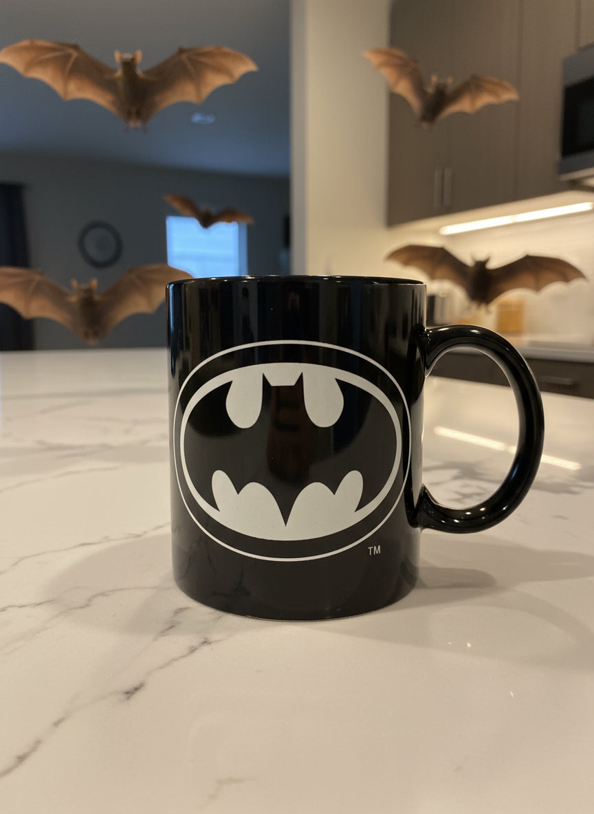 Vintage Batman Coffee Mug Cup Applause Black and White Logo Made in Japan 1991 3.75" Tall