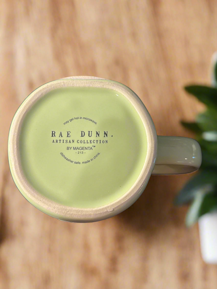 Rae Dunn Artisan Collection Bunny Kisses Green Easter Coffee Cup Mug 4 7/8" Tall New