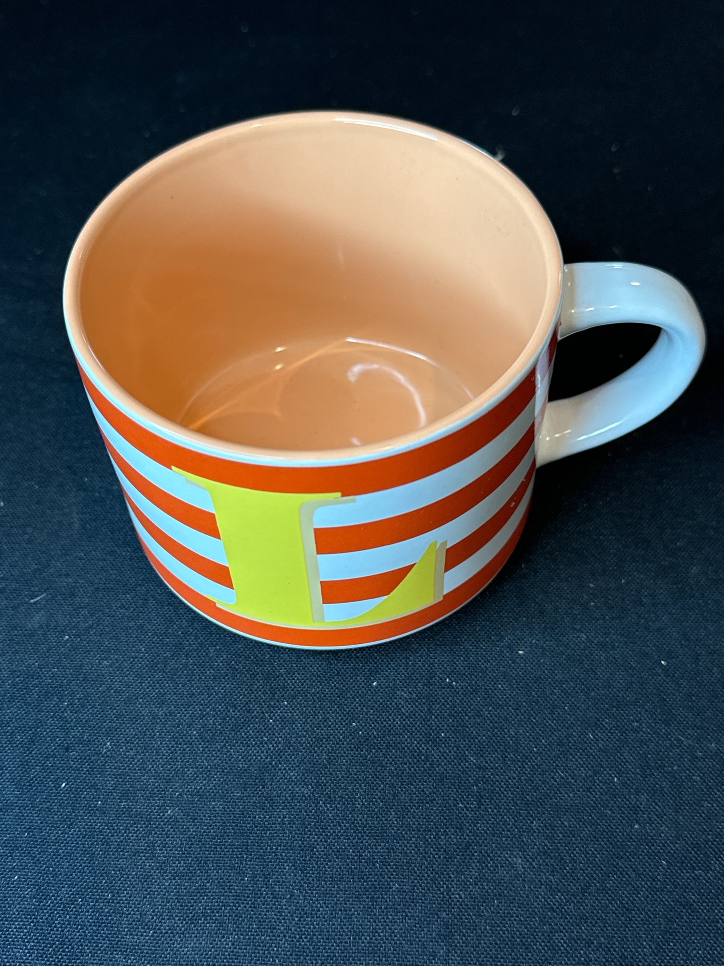 L Initial Coffee Mug Yellow Orange White Oversize Cup Boston Warehouse 3 3/8" Tall