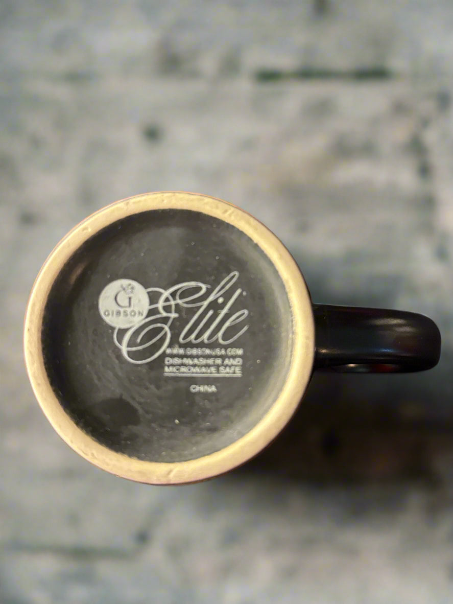 Festive Carousel Coffee Mug Cup by Gibson Elite Black and Red with White Rim