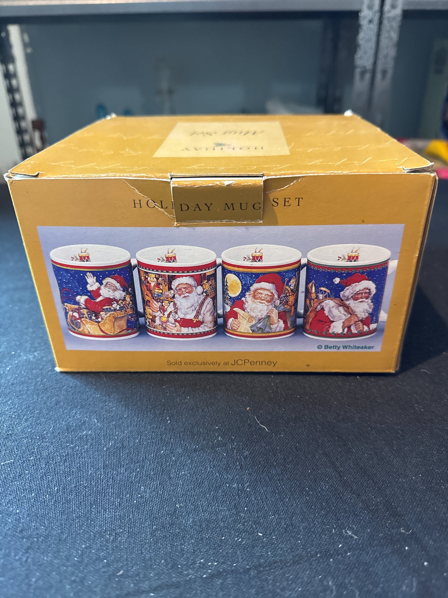 Lot of 4 Santa & Reindeer Coffee Mugs Cups Vintage 1999 Betty Whiteaker 10oz New in Box