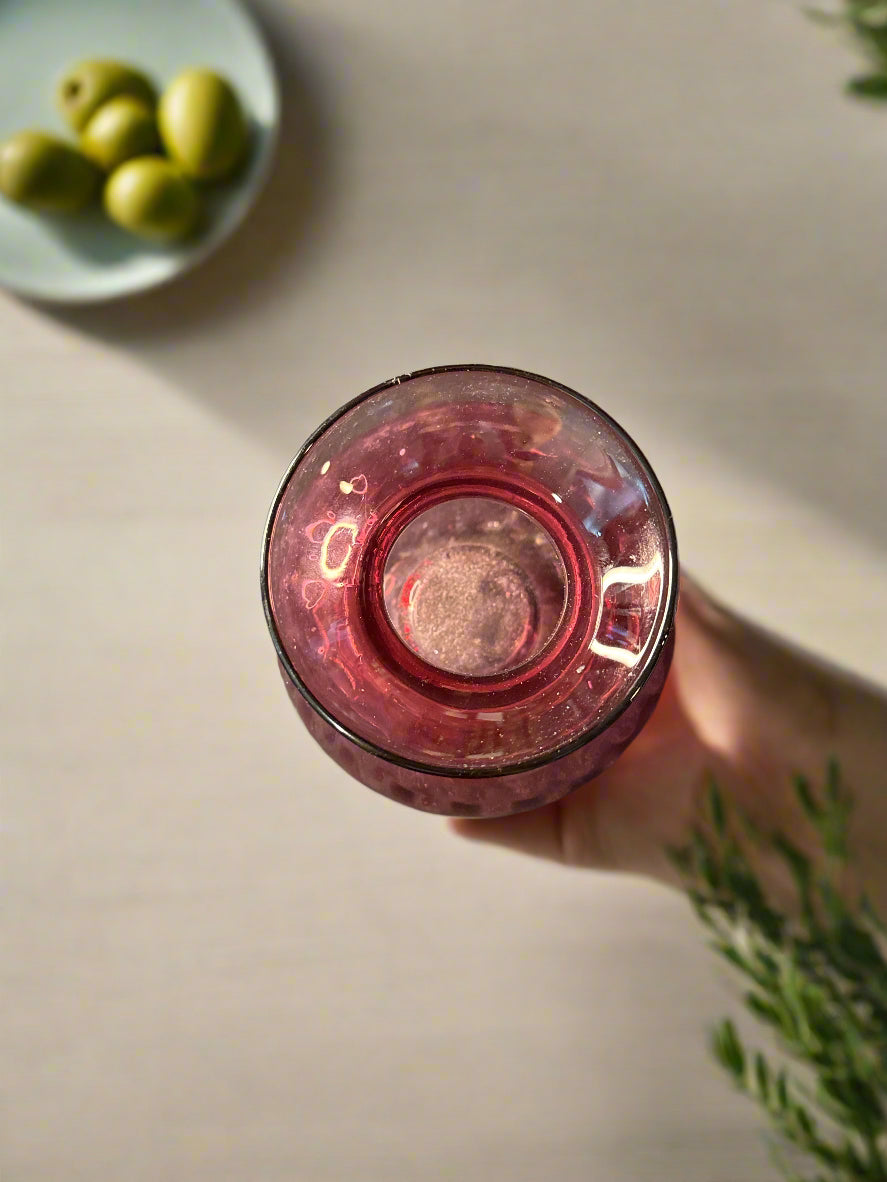 Vintage Pilgrim Glass Vase Cranberry Spiral Optic 6" Tall w/ Concave Bottom for Candles