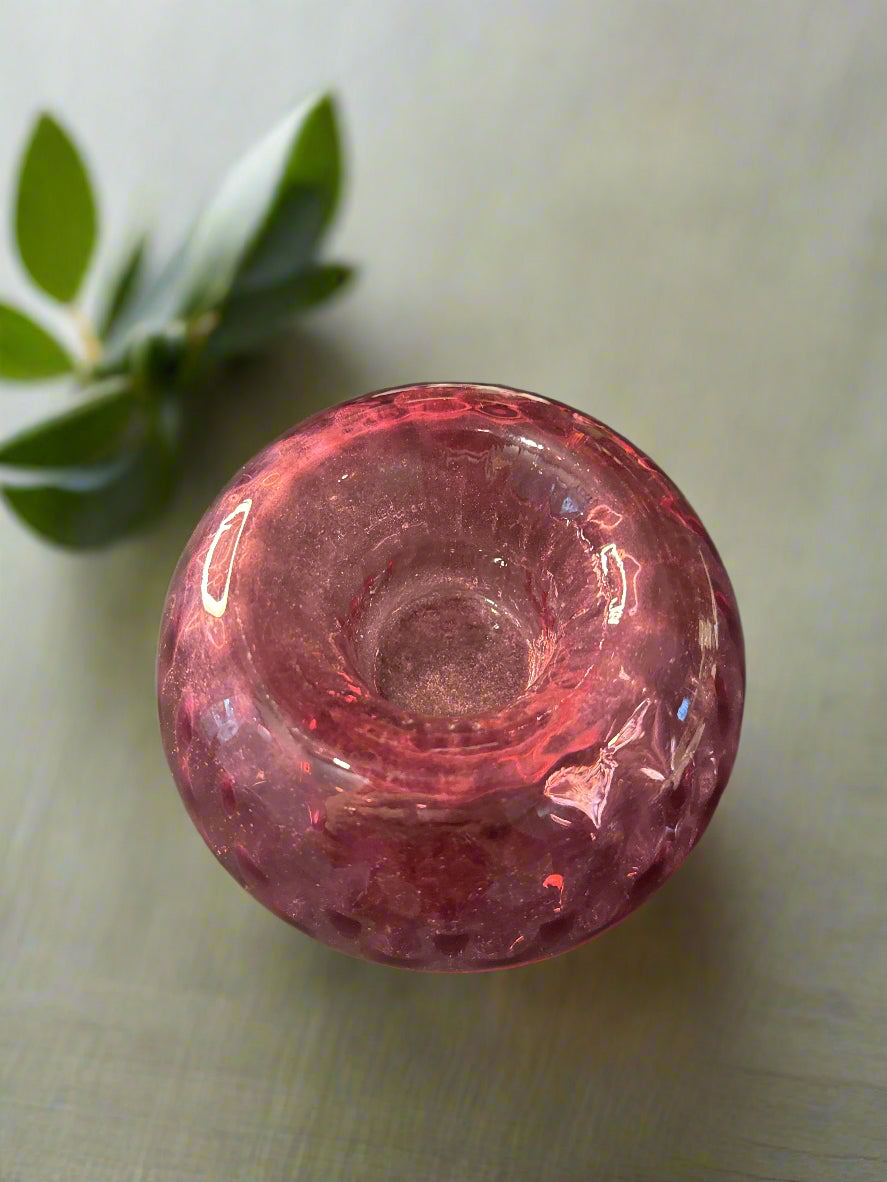 Vintage Pilgrim Glass Vase Cranberry Spiral Optic 6" Tall w/ Concave Bottom for Candles